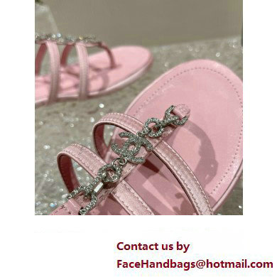 Chanel Satin, Metal  &  Strass Thong Sandals G40128 Pink 2023